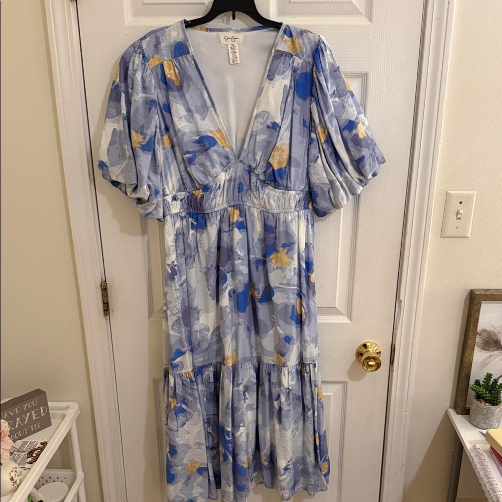 Jessica Simpson Blue and Yellow Floral Midi Dress